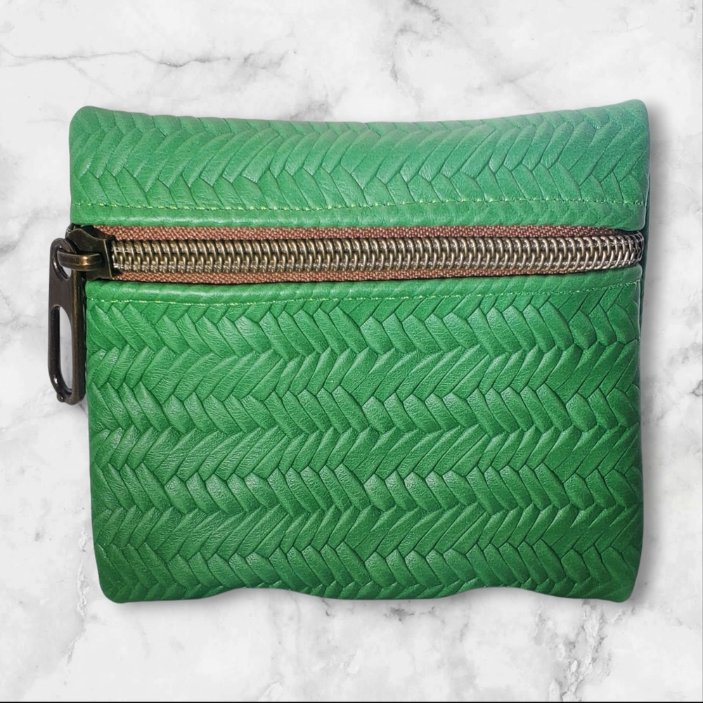 Genuune Leather Elegant Green Woven Pouch